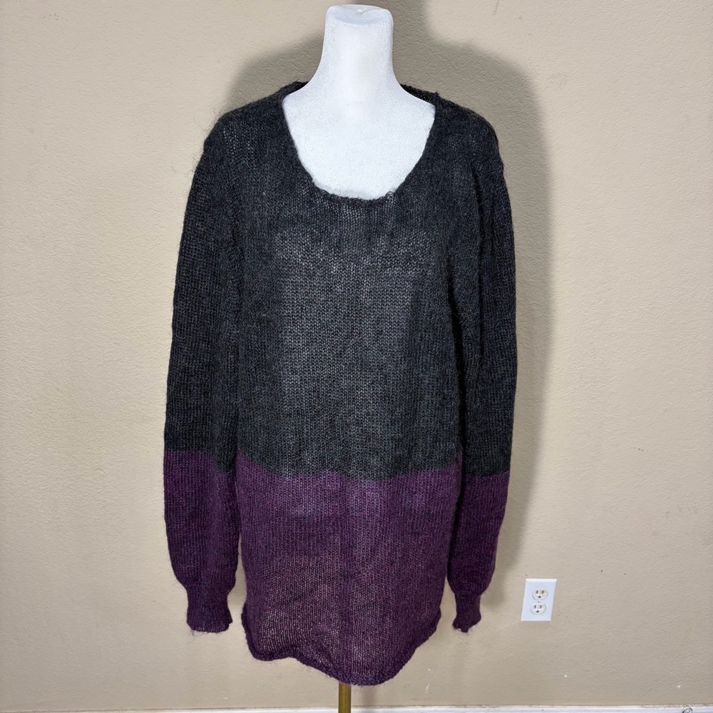 Maurizio Collection Womens Purple Gray Knit Wool-Mohair Blend Sweater Sz L Comfy